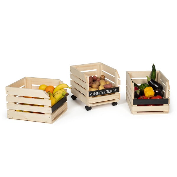 ID MARKET - Lot de 3 clayettes en bois empilables pour fruits et légumes - large