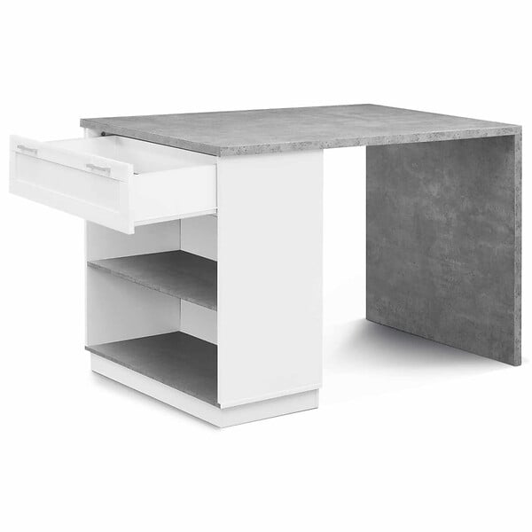 ID MARKET - Ilot central mange debout 4 personnes VITO 130 cm blanc et plateau effet béton - large