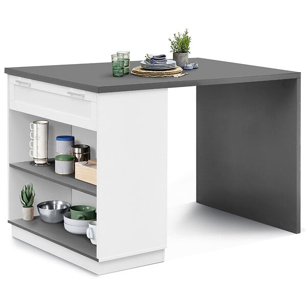 ID MARKET - Ilot central mange-debout 4 personnes VITO 130 cm blanc et plateau gris - large