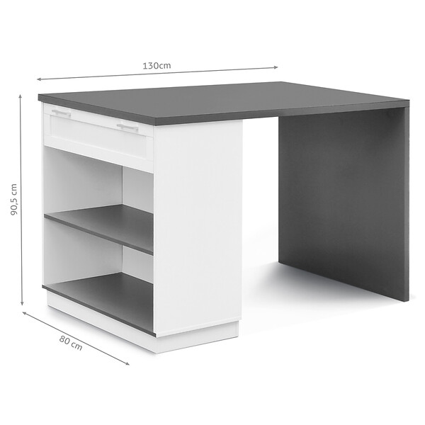 ID MARKET - Ilot central mange-debout 4 personnes VITO 130 cm blanc et plateau gris - large