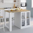 ID MARKET - Ilot central LINO 120 cm 2 personnes bois blanc et plan de travail façon hêtre et portes vitrées - vignette