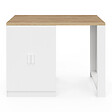 ID MARKET - Ilot central LINO 120 cm 2 personnes bois blanc et plan de travail façon hêtre et portes vitrées - vignette