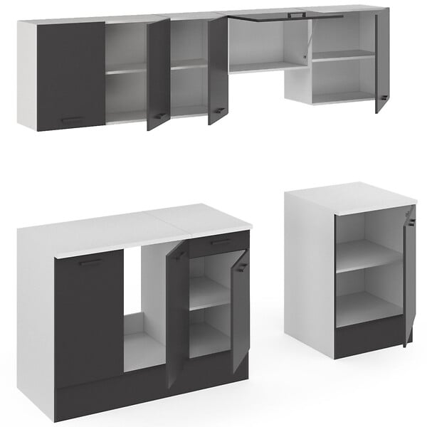 ID MARKET - Cuisine complète 240 cm SUBTIL avec plan de travail 7 éléments blanc et gris - large