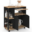 ID MARKET - Desserte de cuisine COSI bois noir et plateaux façon hêtre L.76 CM - vignette