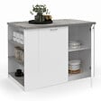 ID MARKET - Ilot central TIBO 120 cm bois blanc avec plan de travail façon béton - vignette
