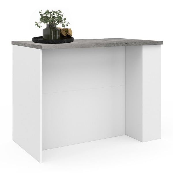 ID MARKET - Ilot central TIBO 120 cm bois blanc avec plan de travail façon béton - large