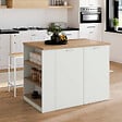 ID MARKET - Ilot central TIBO 120 cm bois blanc avec plan de travail façon hêtre - vignette