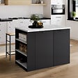 ID MARKET - Ilot central TIBO 120 cm bois noir avec plan de travail effet marbre ALASKA - vignette