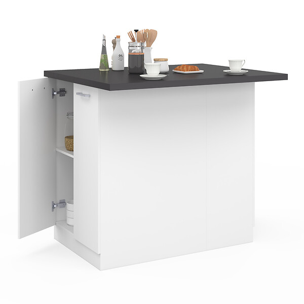 ID MARKET - Ilot central IVO 100 cm blanc avec plan de travail gris anthracite - large