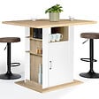 ID MARKET - Ilot central UGO 110 cm bois blanc et imitation hêtre avec rangements - vignette