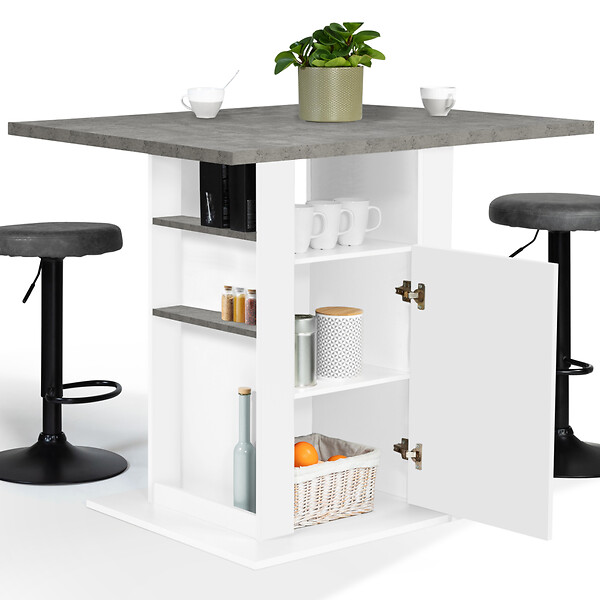 ID MARKET - Ilot central UGO 110 cm plateau effet béton et blanc avec rangements - large