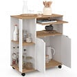 ID MARKET - Desserte de cuisine COSI bois blanc et plateaux façon hêtre L.76 CM - vignette