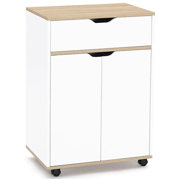 ID MARKET - Desserte de cuisine COSY placard avec tiroir bois blanc et plateaux façon hêtre L.60 CM - large