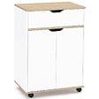 ID MARKET - Desserte de cuisine COSY placard avec tiroir bois blanc et plateaux façon hêtre L.60 CM - vignette