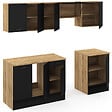 ID MARKET - Cuisine complète 240 cm SUBTIL avec plan de travail 7 éléments bois et noir - vignette