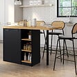 ID MARKET - Ilot central CESAR 140 cm 5 personnes bois noir avec plan de travail façon hêtre - vignette