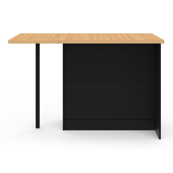 ID MARKET - Ilot central CESAR 140 cm 5 personnes bois noir avec plan de travail façon hêtre - large