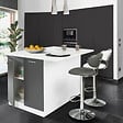 ID MARKET - Ilot central IVO 120 cm blanc et gris avec plan de travail - vignette