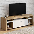 ID MARKET - Meuble TV 140 cm MALO bois et placard blanc - vignette