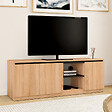 ID MARKET - Meuble TV TOMI 3 portes bois façon hêtre et noir 140 cm - vignette