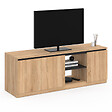 ID MARKET - Meuble TV TOMI 3 portes bois façon hêtre et noir 140 cm - vignette