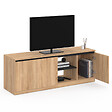 ID MARKET - Meuble TV TOMI 3 portes bois façon hêtre et noir 140 cm - vignette