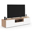 ID MARKET - Meuble TV 140 cm ELI bois façon hêtre portes blanches - vignette
