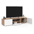 ID MARKET - Meuble TV 140 cm ELI bois façon hêtre portes blanches - vignette