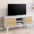 ID MARKET - Meuble TV 110 cm FINN blanc 2 portes façon hêtre - vignette