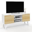 ID MARKET - Meuble TV 110 cm FINN blanc 2 portes façon hêtre - vignette