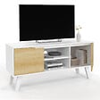 ID MARKET - Meuble TV 110 cm FINN blanc 2 portes façon hêtre - vignette