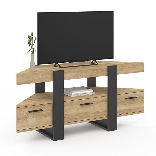 ID MARKET - Meuble TV 110 cm d'angle PHOENIX avec tiroir bois et noir - large
