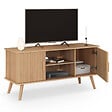 ID MARKET - Meuble TV 110 cm JULIETTE 2 portes lattes tasseau bois coloris chêne - vignette