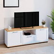 ID MARKET - Meuble TV 110 cm VITO avec tiroir et niche blanc et bois - vignette