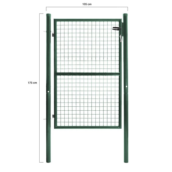 ID MARKET - Portillon de jardin 105 x 125 cm en acier vert avec serrure et poignée - large
