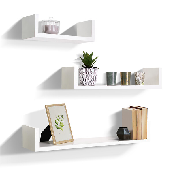ID MARKET - Lot de 3 étagères murales blanches - large