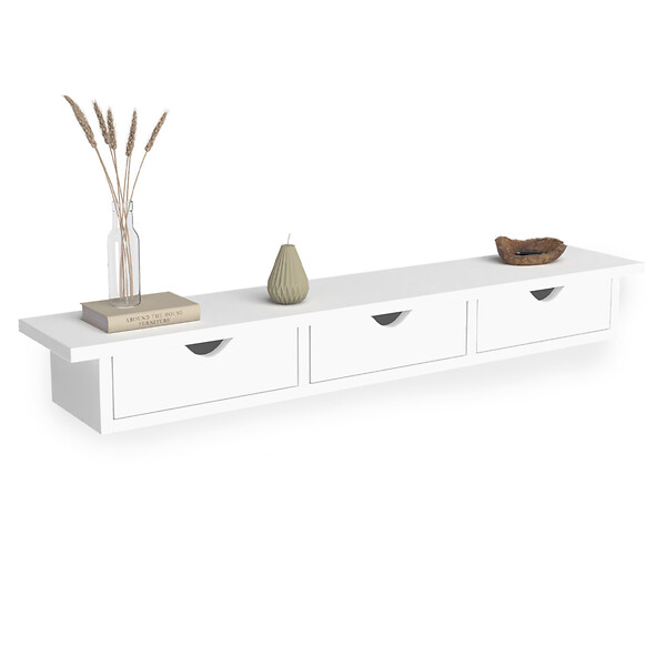 ID MARKET - Etagère murale console d'entrée LISE 3 tiroirs blanche - large