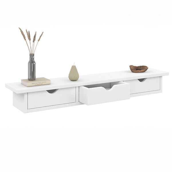 ID MARKET - Etagère murale console d'entrée LISE 3 tiroirs blanche - large