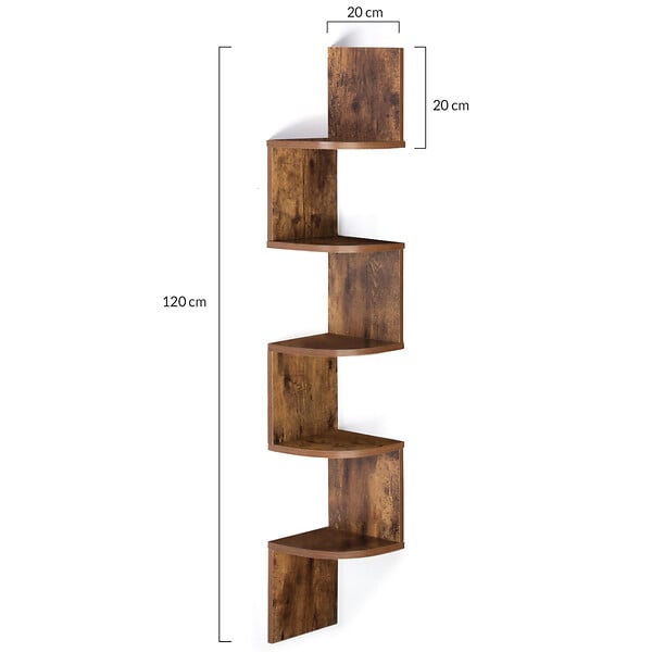 ID MARKET - Etagère murale d'angle ISA 5 niveaux façon bois vieilli - large