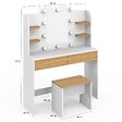 ID MARKET - Coiffeuse ZELIA blanc et hêtre table de maquillage 4 étagères, miroir LED et tabouret - vignette
