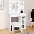 ID MARKET - Coiffeuse ZELIA miroir LED avec 1 tiroir, étagères, caisson de rangement et tabouret - vignette