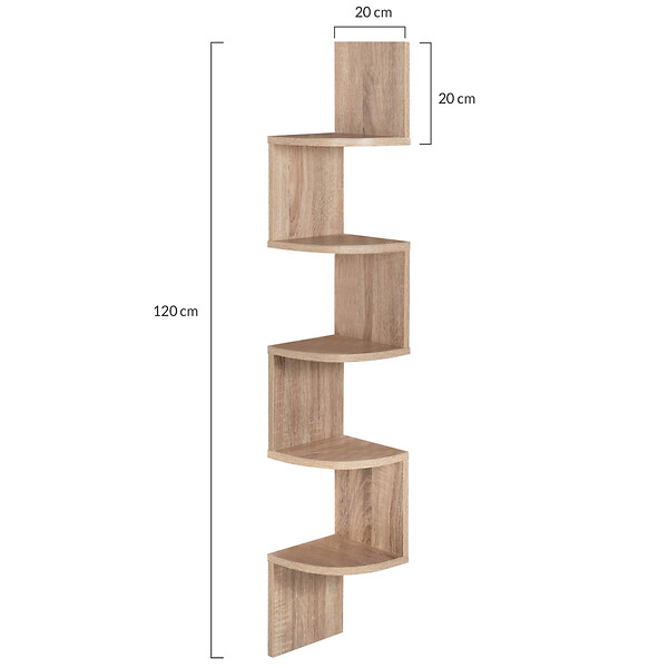 ID MARKET - Etagère murale d'angle ISA 5 niveaux façon hêtre - large