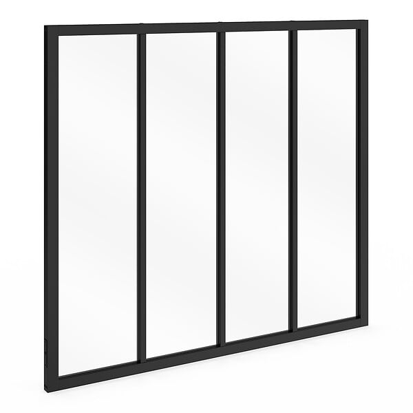 ID MARKET - Verrière atelier 4 vitrages L. 116 x H.108 cm en métal noir et verre trempé - large