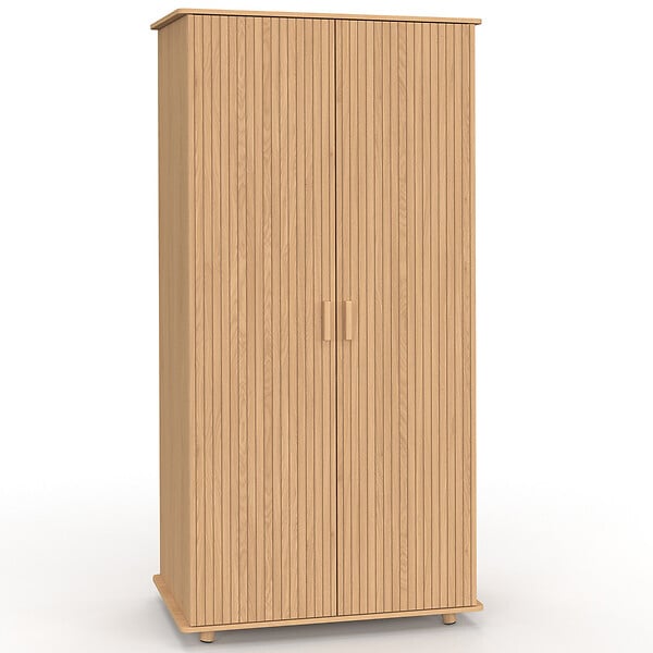 ID MARKET - Armoire 2 portes JULIETTE effet lattes tasseau bois coloris chêne penderie 80 cm avec étagères rangement - large