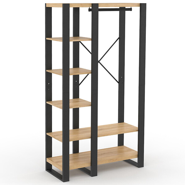 ID MARKET - Dressing penderie étagère ONYX bois et noir - large