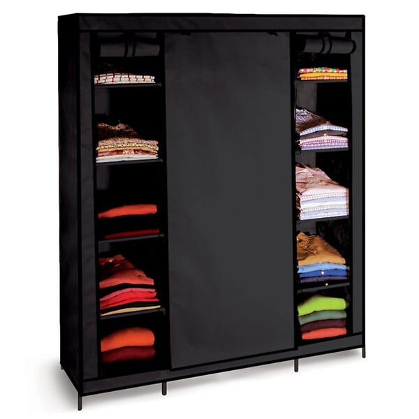 ID MARKET - Armoire de rangement penderie pliable vêtements en tissu noir dressing XXL - large