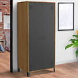 ID MARKET - Armoire vestiaire penderie ESTER 2 portes métal noir et contour bois design industriel - vignette