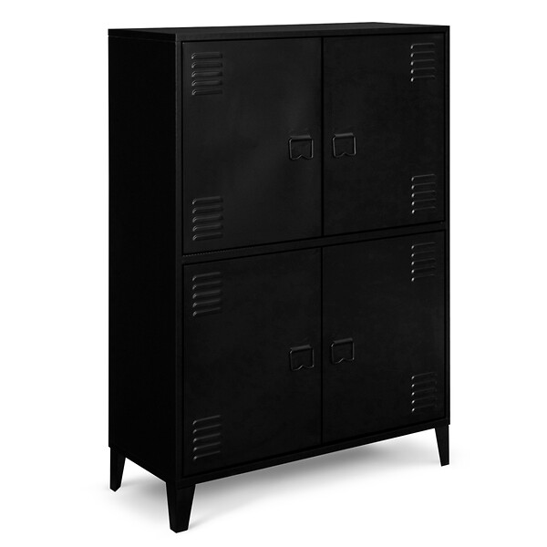 ID MARKET - Armoire basse ESTER 4 portes métal noir design industriel - large
