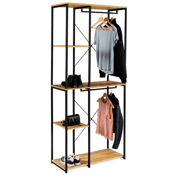 ID MARKET - Dressing double penderie étagères L. 90 cm DETROIT design industriel - large