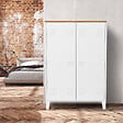 ID MARKET - Armoire basse ESTER 2 portes métal blanc et plateau bois design industriel - vignette